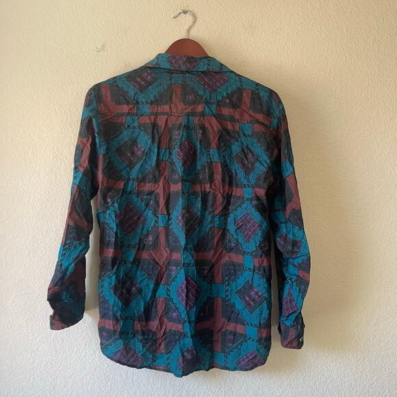 Vintage silk western Aztec button up shirt size large - Picture 3 of 7